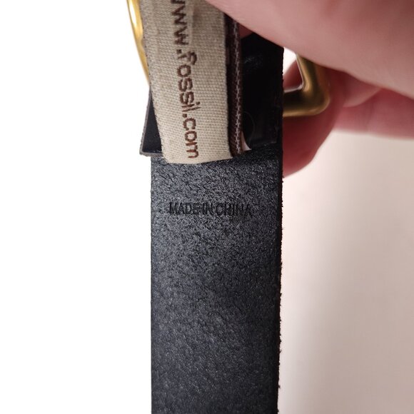 Fossil Black Leather Belt Womens Size Large 1" Wide Roller Buckle Classic - Picture 10 of 16